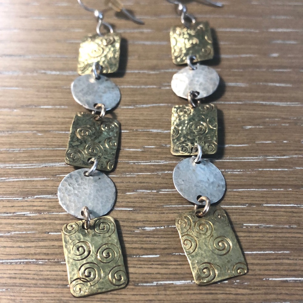Artisan hand-made brass & sterling silver earrings NWOT